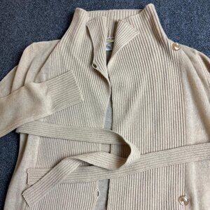Max Mara Quiet Luxury Wool Cashmere Beige Cardigan Women's Sweater Belt Large